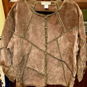 Beautiful vintage brown patchwork suede and crochet jacket 1X